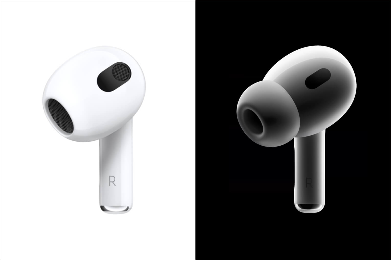 右がAirPods(第3世代)、左がAirPods Pro(第2世代)