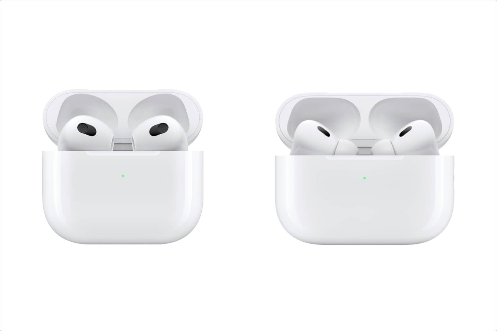 左がAirPods(第3世代)、右がAirPods Pro(第2世代)(画像はアップル公式サイトより引用)